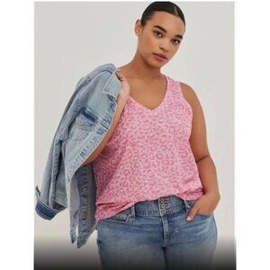 TORRID 3 Pink Leopard Pocket Heritage Slub Classic Fit Tank